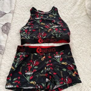 Ethika Black and Red Floral Set
